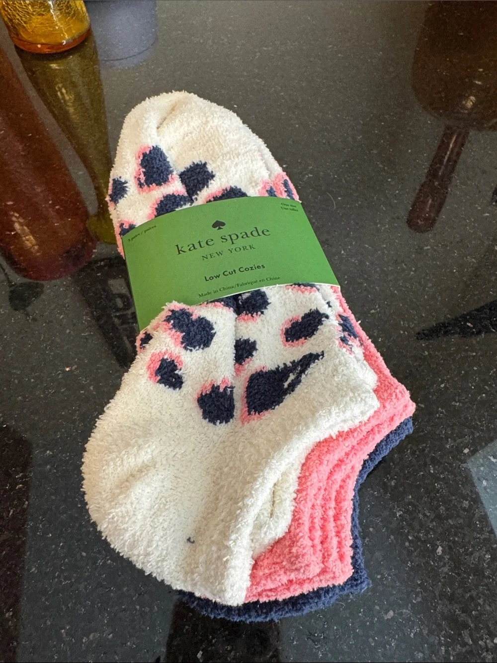 kate spade Low Cut Cozy Socks - Cream, Pink & Navy Leopard